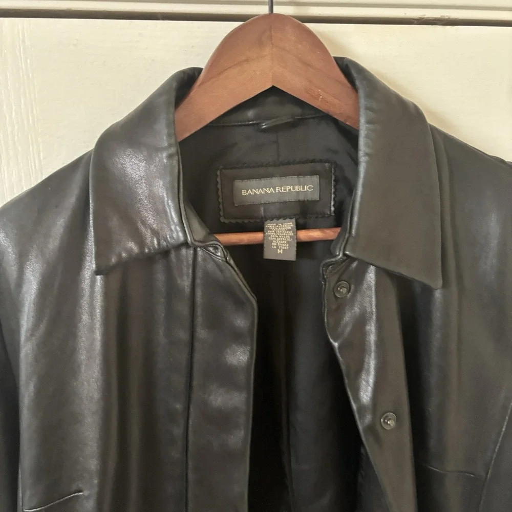 Vintage Y2K Banana Republic Leather‎ Jacket Men SZ Medium Racer Biker Moto Black